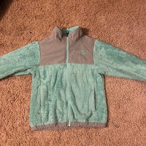teal north face zip up jacket